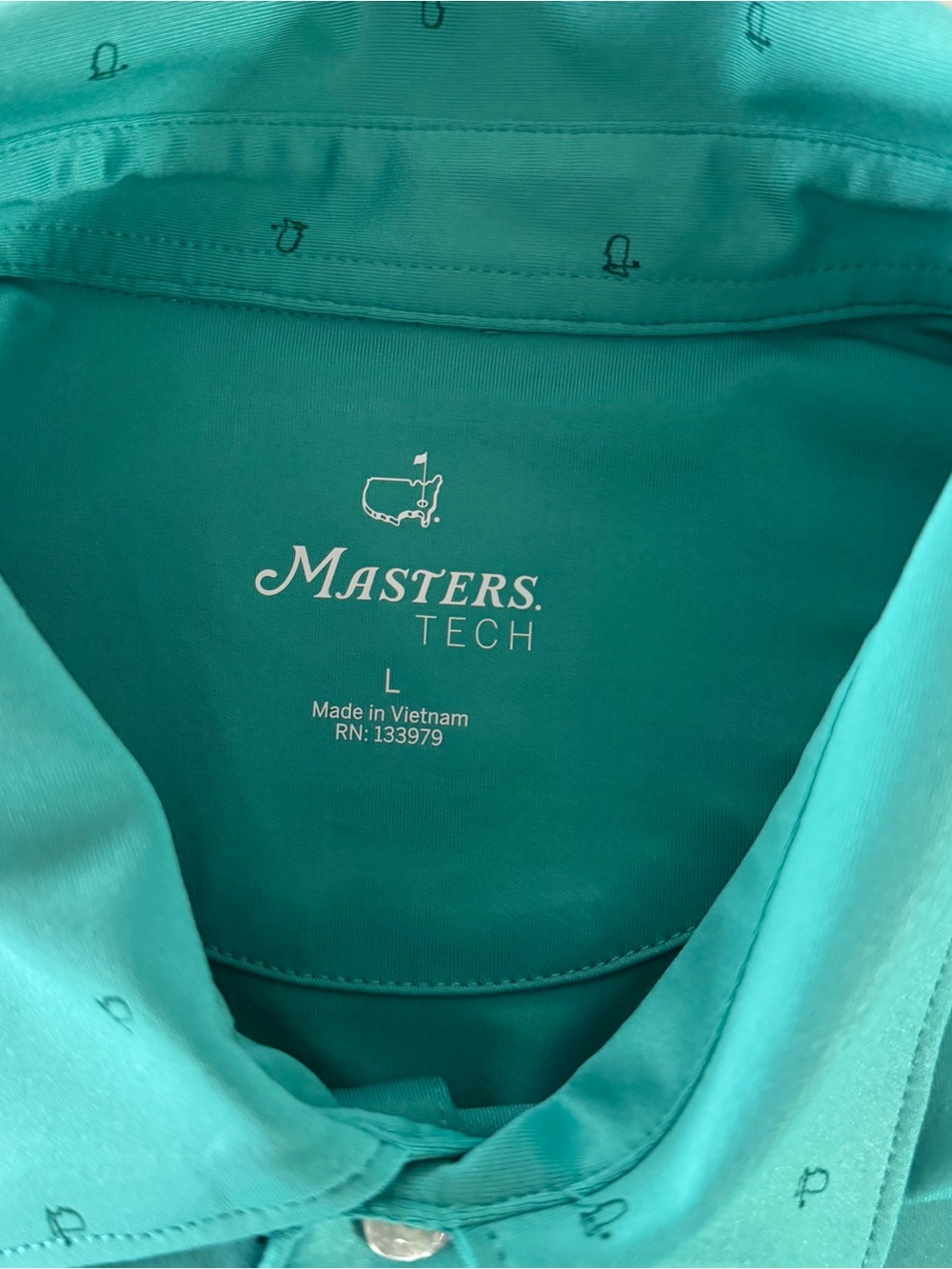 Masters Tech Men's L Green Performance Golf Polo Shirt AOP Masters Logo Print - Picture 3 of 7